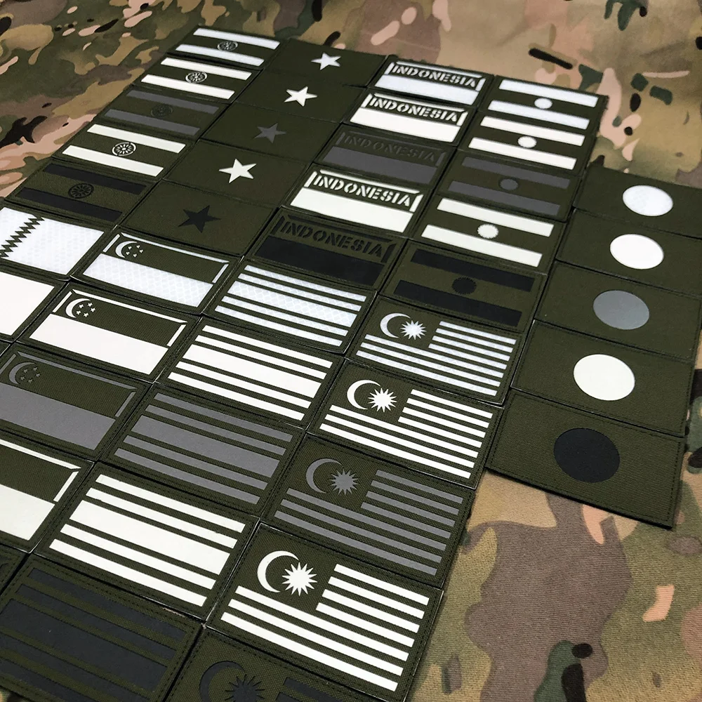 Green Laser Cut IR IFF Infrared Reflection, Luminous Flag Patch, Ndia, Malaysia, IDN, Japan, Turkey, Argentina, Singapore