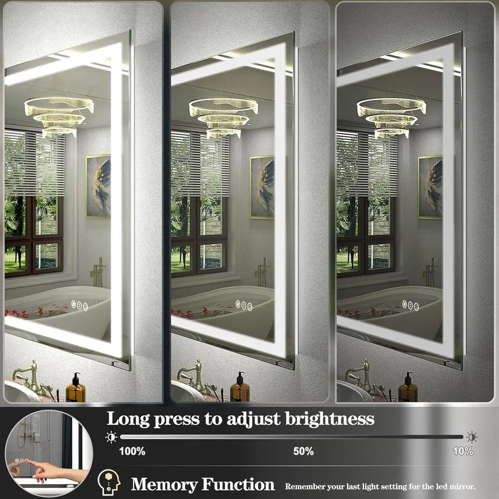 مرآة زينة LED قابلة للتعتيم مع 48 × 30، مثبتة على الحائط، مزيل الضباب، مقاومة للكسر، 3 خيارات ألوان، معتمدة من ETL #4