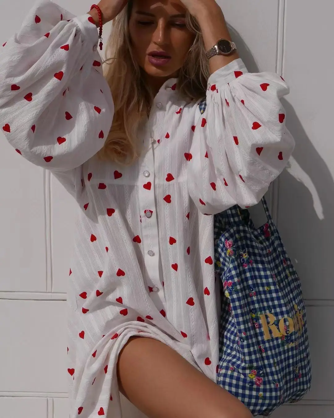 Słodki Nadruk Miłość Dr Lantern Sve Luźny Krój Patchwork ort Dr Okrągły Dekolt Długi Rękaw Sve Moda Damska Lato 2023