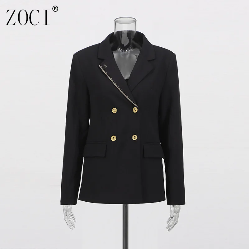 

ZOCI женские костюмные куртки, двубортные пальто с зубцами, женские пиджаки с длинными рукавами уникального дизайна, осень 2023, новые топы