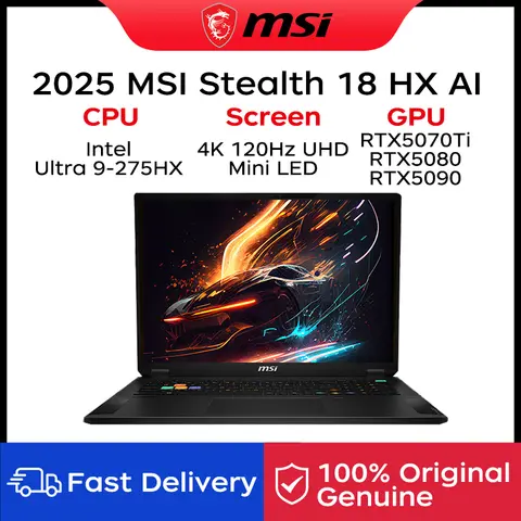 2025 MSI Stealth 18 HX AI Gaming Laptop 18 Inch 4K 120Hz MiniLED Screen Netbook Intel Ultra 9-275HX 64GB 2TB RTX5090 Notebook PC