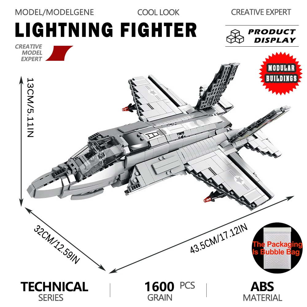 Military High-tech Lightning Attack Aircraft Building Blocks Bricks Toy Gift Stealth Aircraft Model Kit Aviation Hobby Ornament