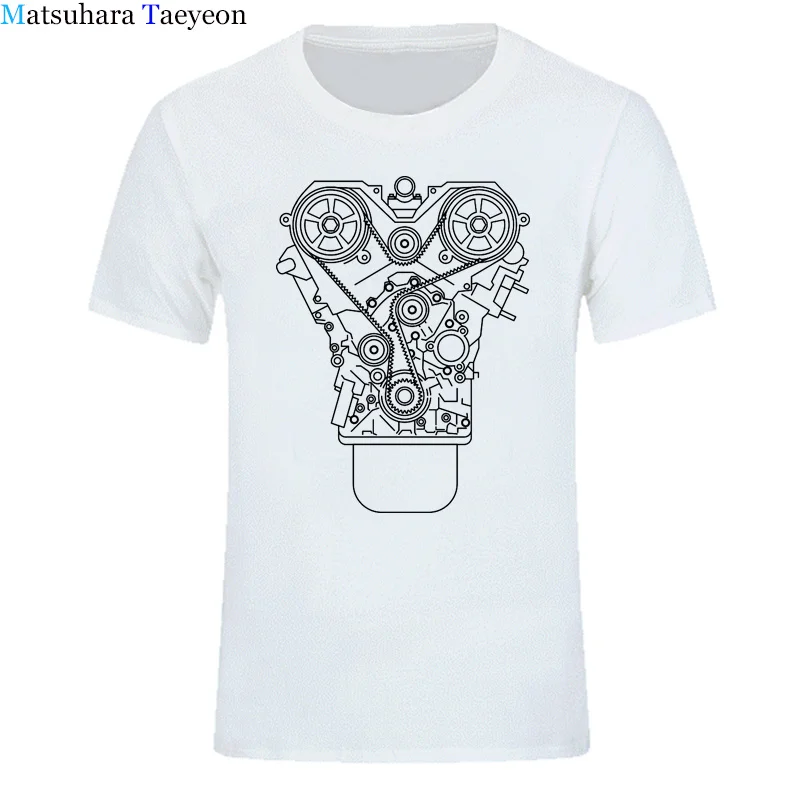 Men T Shirt 100% Cotton Brand New ENGINE DESIGN T-shirt Black JDM Tuner Decal Mechanic Tool Garage Piston Summer Tee Shirt