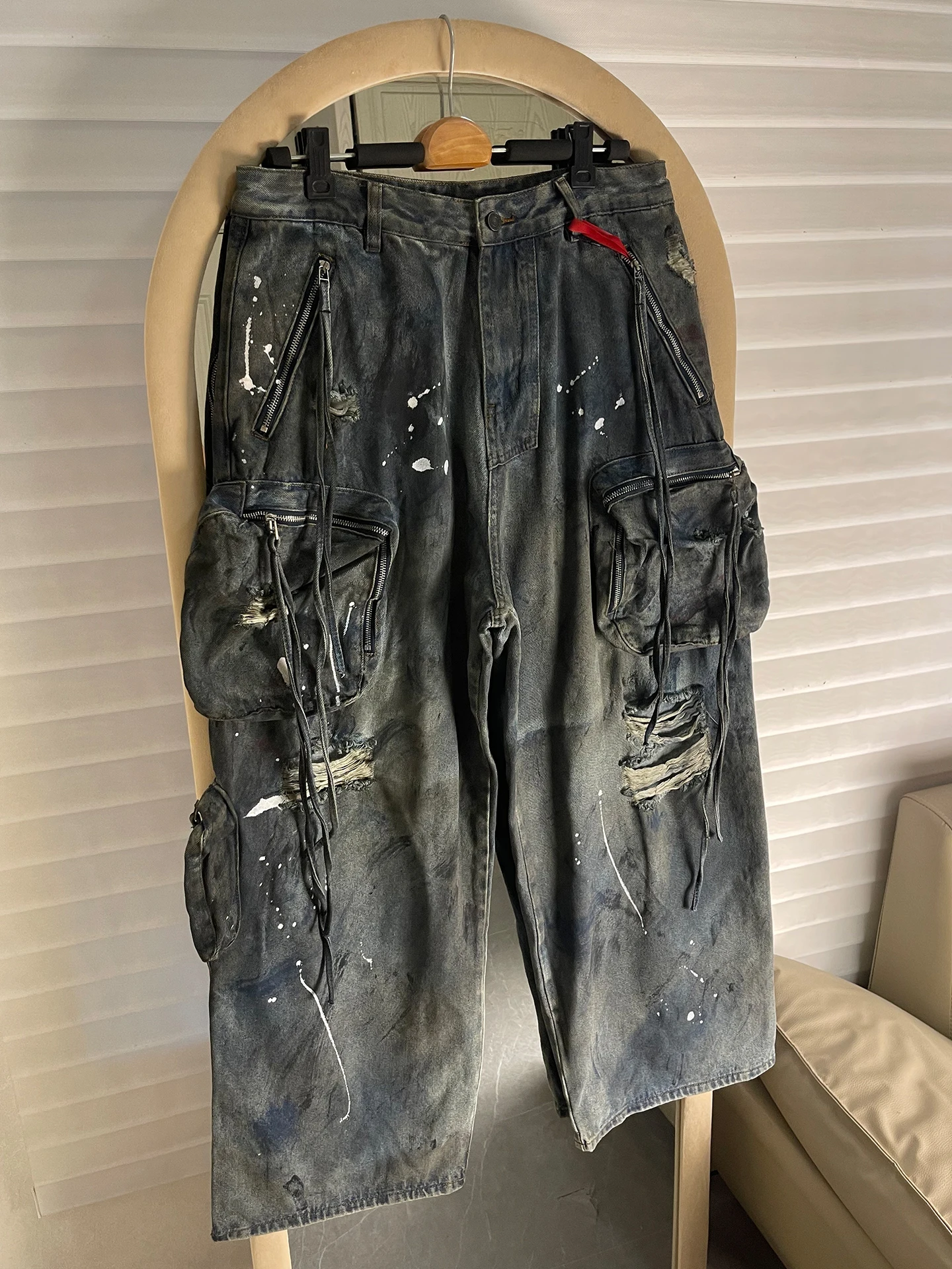 

Parisian Sle Heavy Du fiti Multi ket Workwear Denim Pants Loose Wide Leg Long Trousers for Men And Women American ...