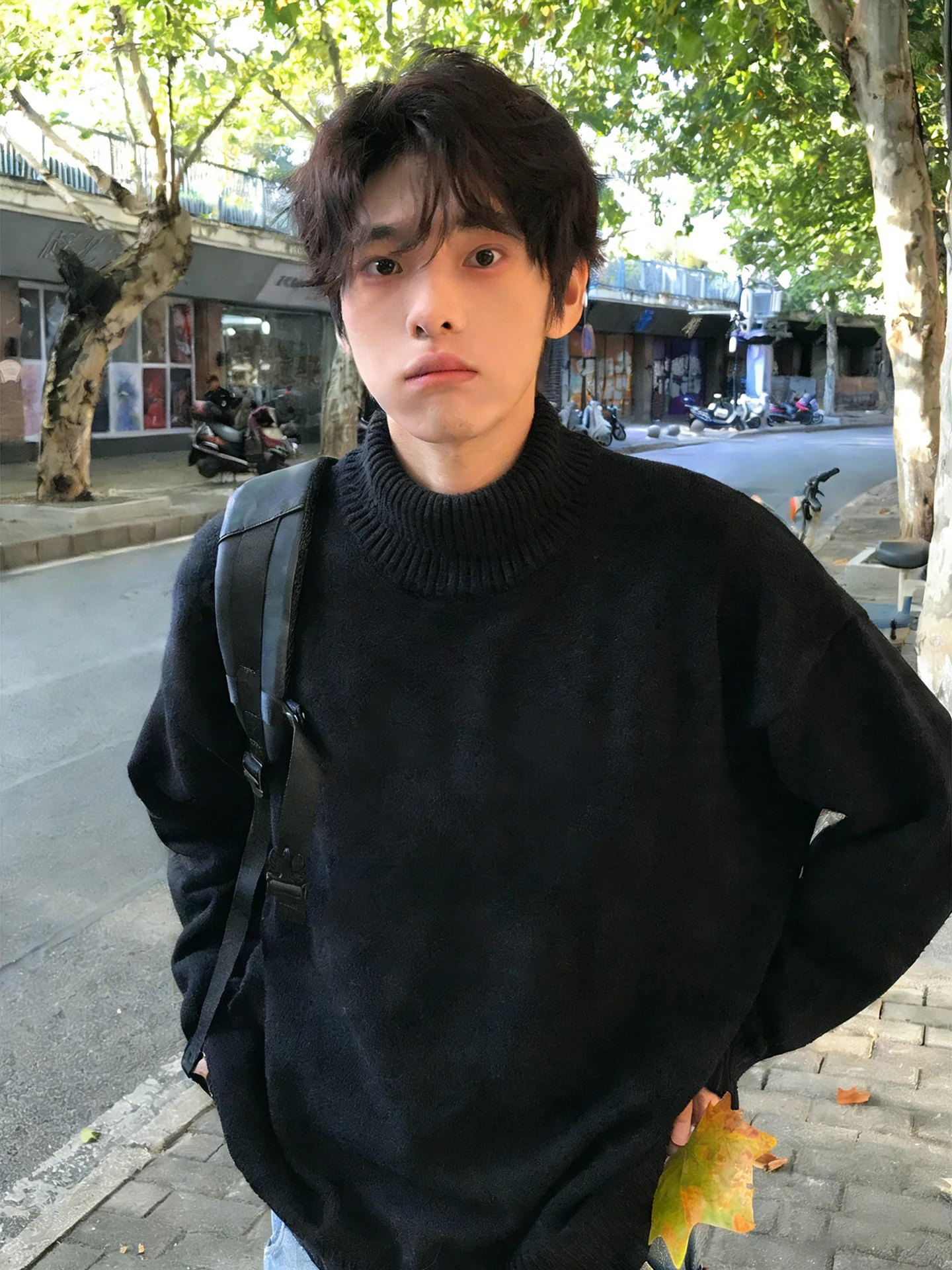 

Мужской вязаный свитер с высоким воротником и флисовой подкладкой, теплый повседневный топ с круглым вырезом для ленивых подростков и молодежи