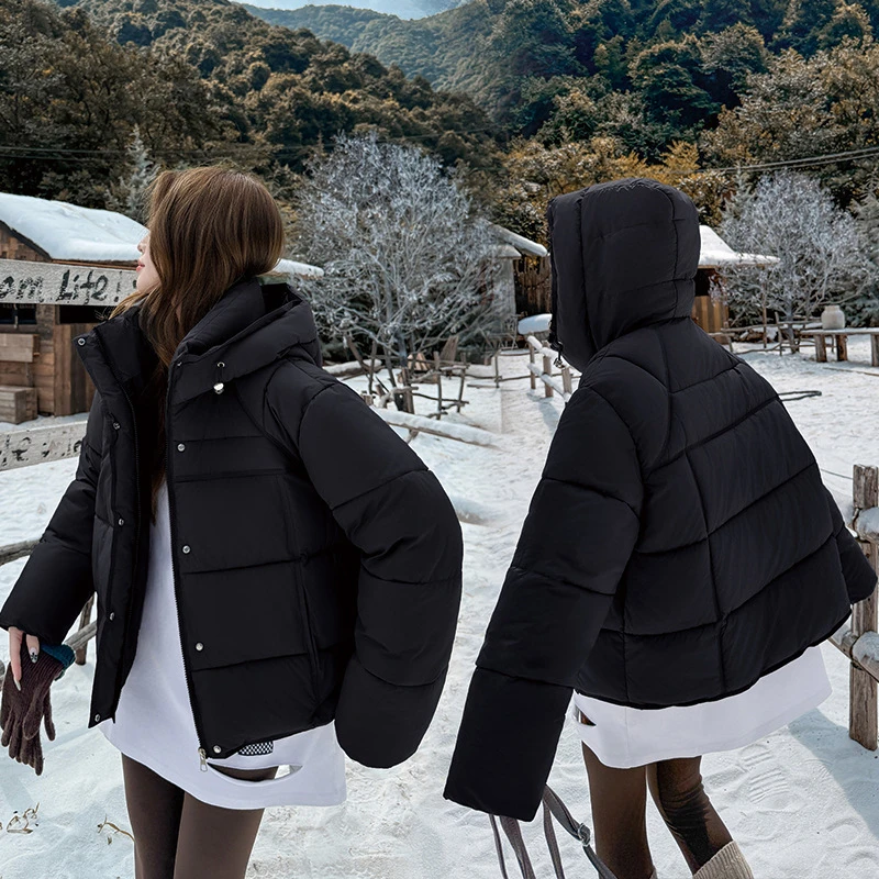 長袖フード付き綿入りジャケット厚くて暖かい冬パン服新入生カジュアルダウンコート固体ルーズアウタートレンド