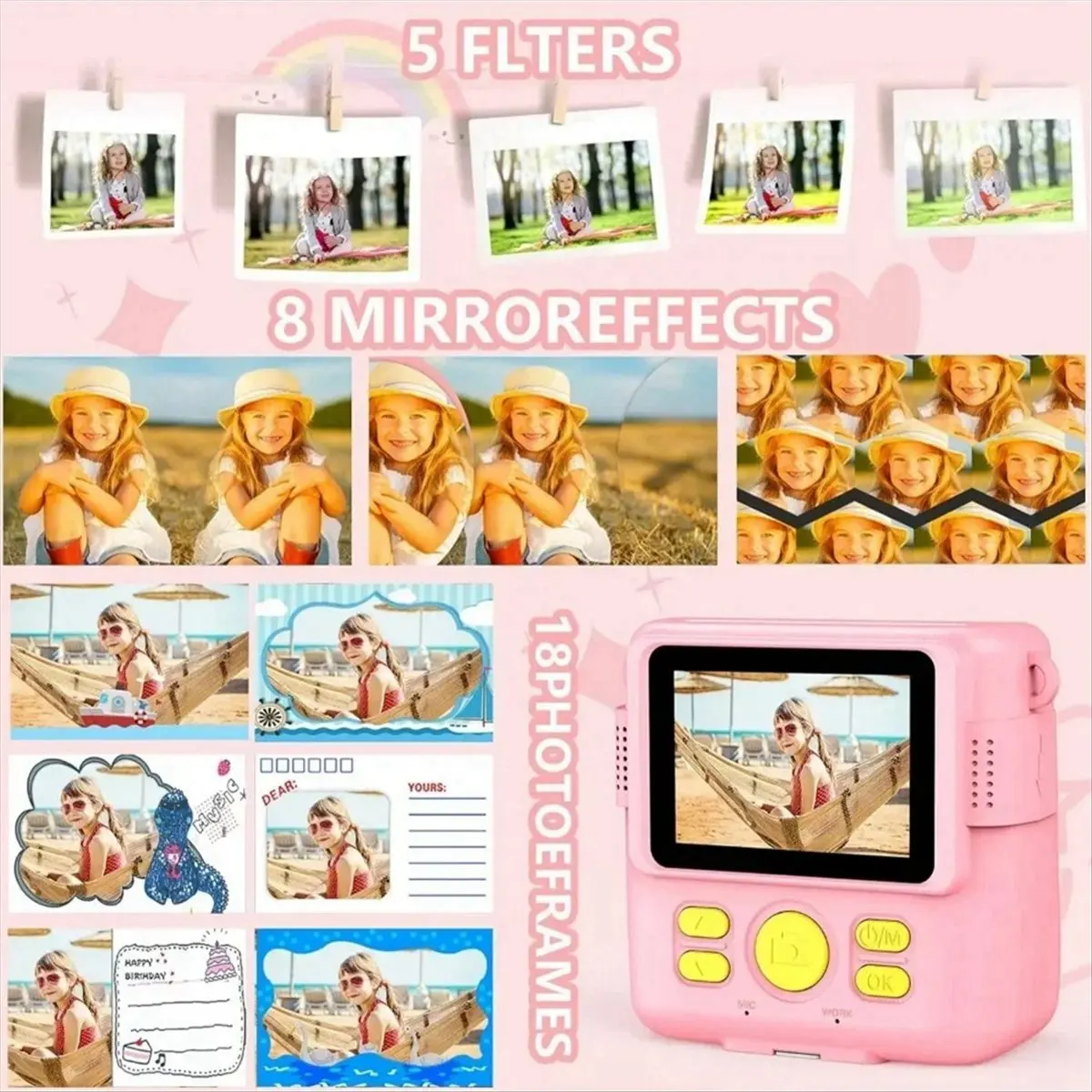 goodidea Portable Thermal Printing Camera Mini Fashion Children'S Gift Without 32G Memory Card for Instant Automatic Focusing,C