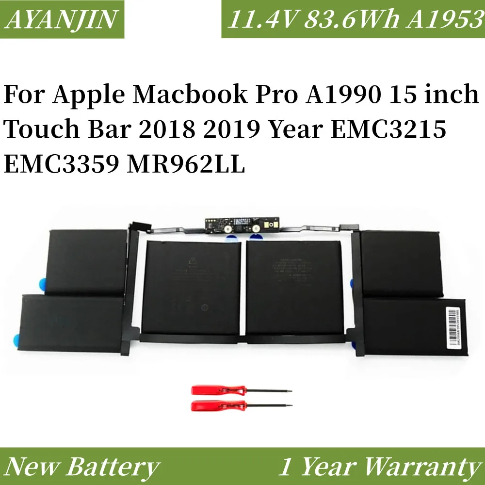 

New A1953 Laptop Battery for APPLE MacBook Pro 15" A1990 touchbar 2018 2019 EMC 3215 MC3359 MR962LL 11.42V 83.6Wh