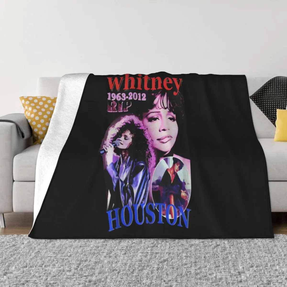 Whitney Houston Singer 1963 2012 Cotton Black Reprint Men S 4Xl C431 Harajuku Throw Blanket