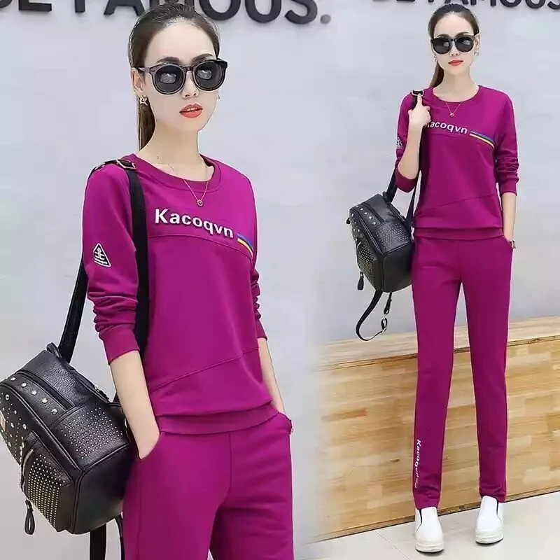 Women\'s Casual Sports Suit Spring Summer New Korean Style Loose Short Sleeve Top And Pants Two Piece Set Student Running Outfits