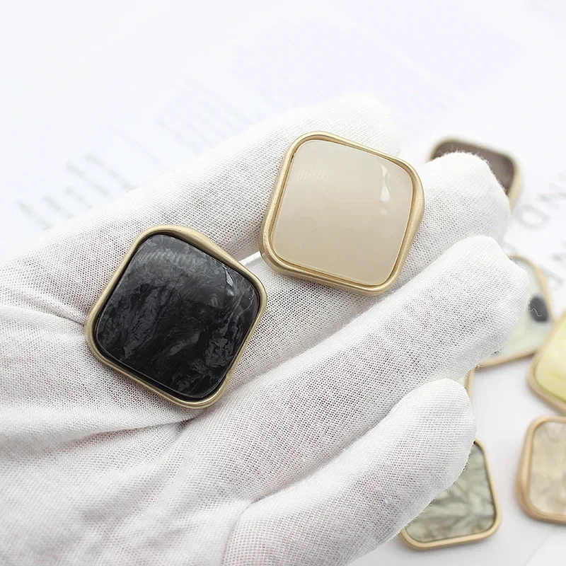 5 Pieces Square Metal Buttons Beautiful Colorful Resin Ornament Shank Buttons Woman Clothing Accessories