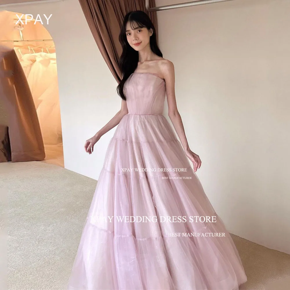 XPAY-vestido de noche elegante de Corea, traje sin mangas, con volantes, escalonados, para Sesión de fotos, fiesta Formal, graduación, largo hasta el suelo