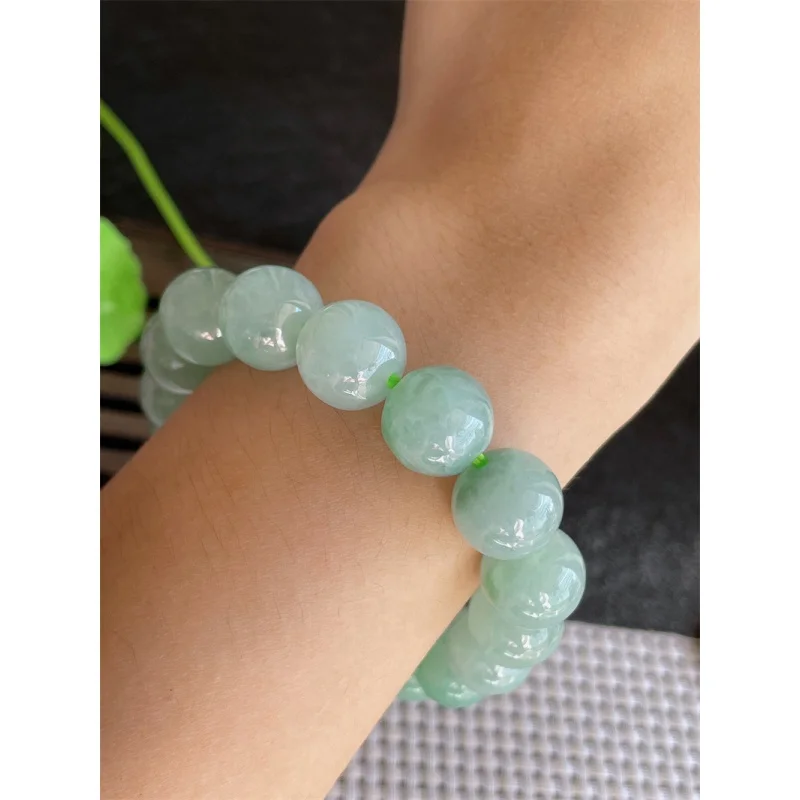 Myanmar Natural a Jade Bracelet Bead Ice-like Floating Flowers round Beads 17 Pcs 59.77G