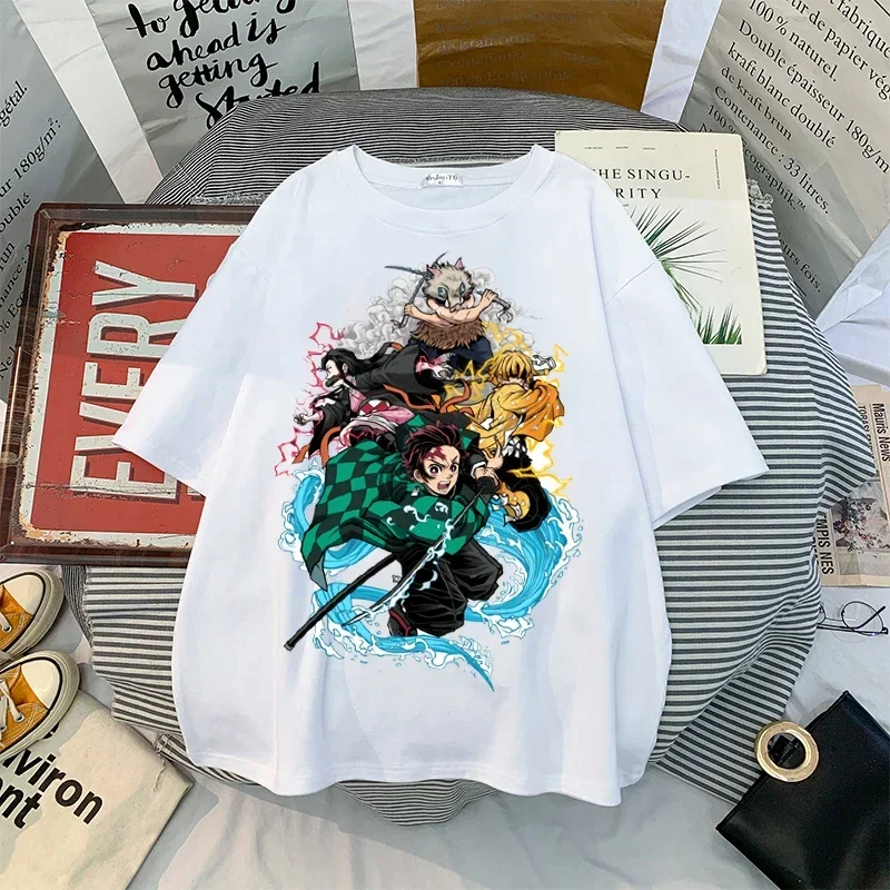 Kawaii camisetas femininas anime demon slayer manga curta t camisa feminina kimetsu não yaiba gráfico unisex y2k topos roupas