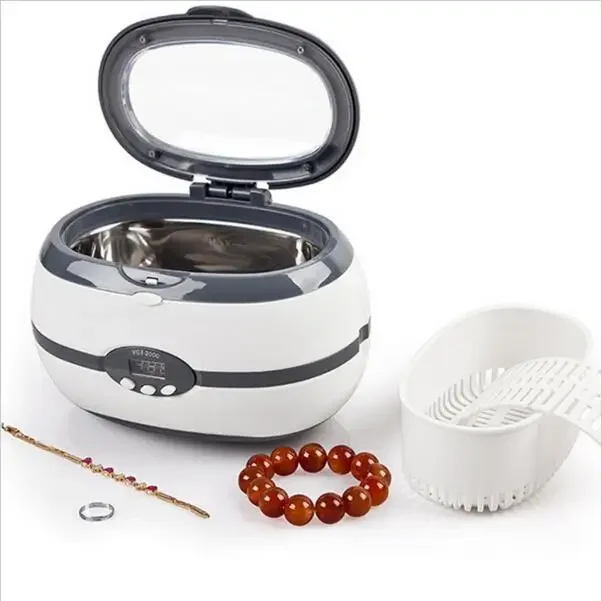 VGT-2000 Ultrasonic Jewelry Cleaner 600ml Digital Timer LED Display Transparent Lid with Watch Holder Basket for Glasses