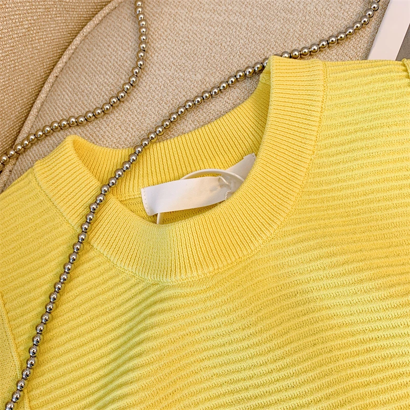 Tassel Sleeveless Yellow O Neck Knitted Tee Vest Women Casual Knitwear T-shirt Loose Casual Crop Tops