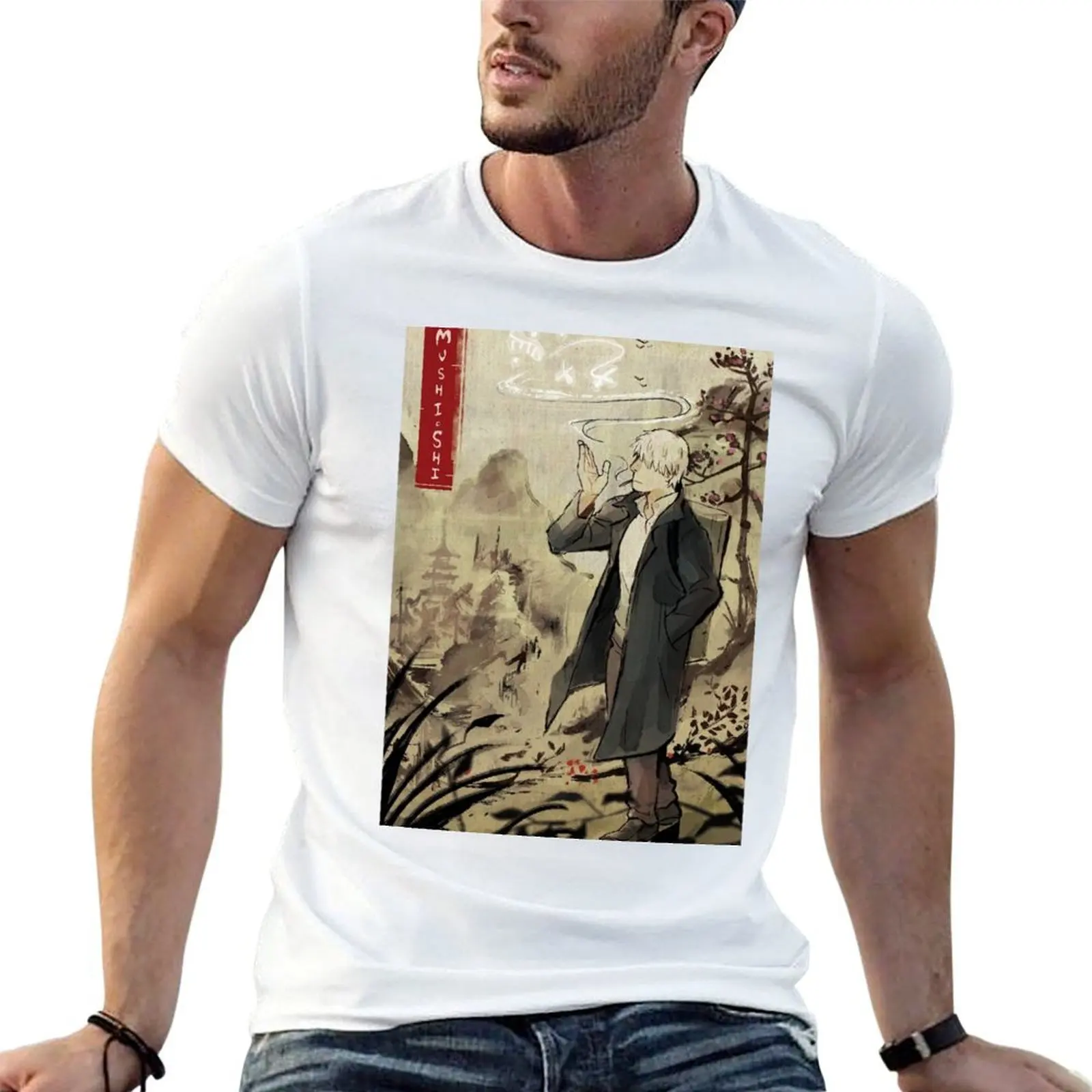 Фото Футболка с рисунком Mushishi Zoku Shou, мужская футболка с графическим принтом, базовая футболка
