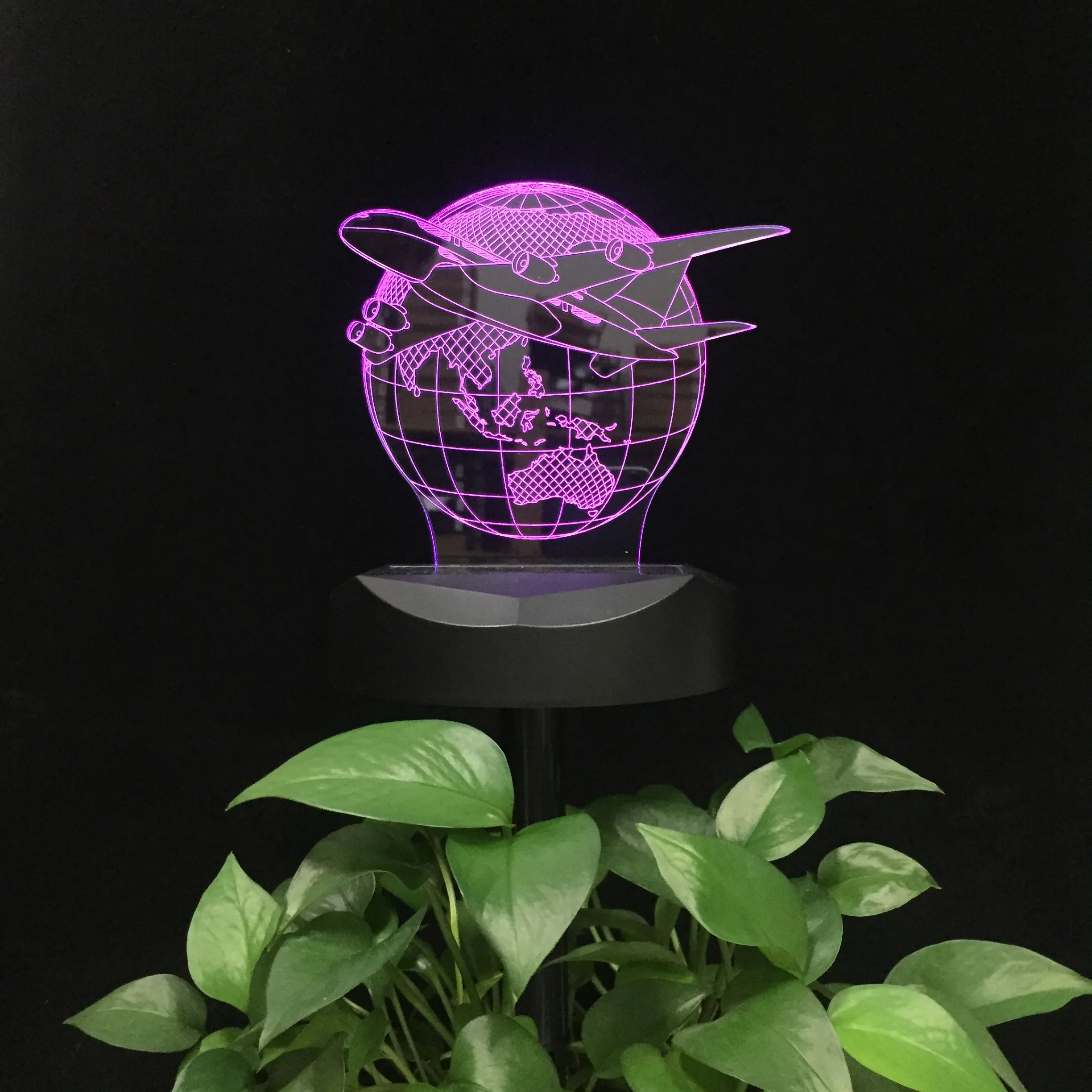 Plane Flyying To the Earth Solar Powered Landscape Lighting Garden Light 3D LED Night Lamp Waterproof for Yard Holiday Gift