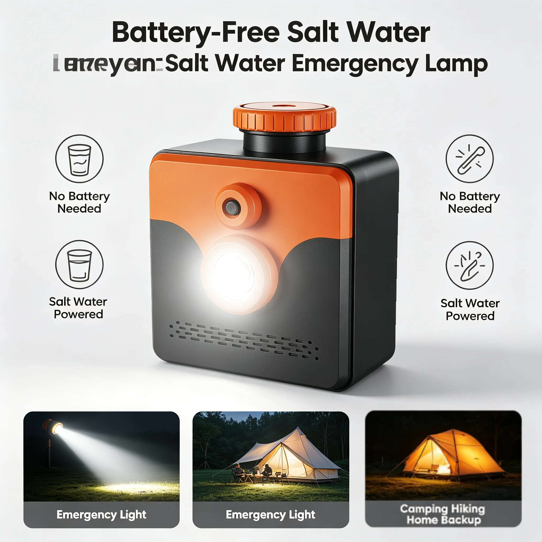 Battery‑Free Salt Water Emergency Lamp 400 Hours Working Time Portable LED Survival Lantern for Camping Hiking Storm Power