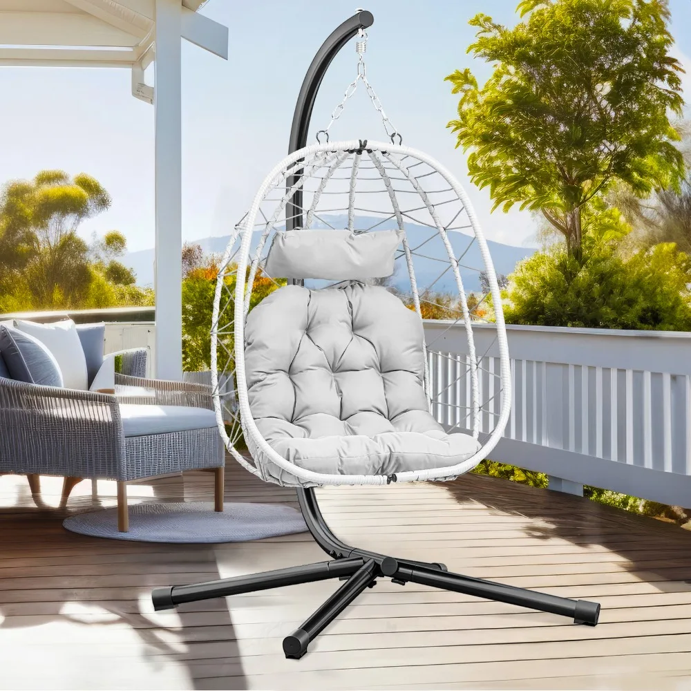 

Hanging Wicker Teardrop Egg Chair Stand Hammock Swing Chair w/Cushion Outdoor