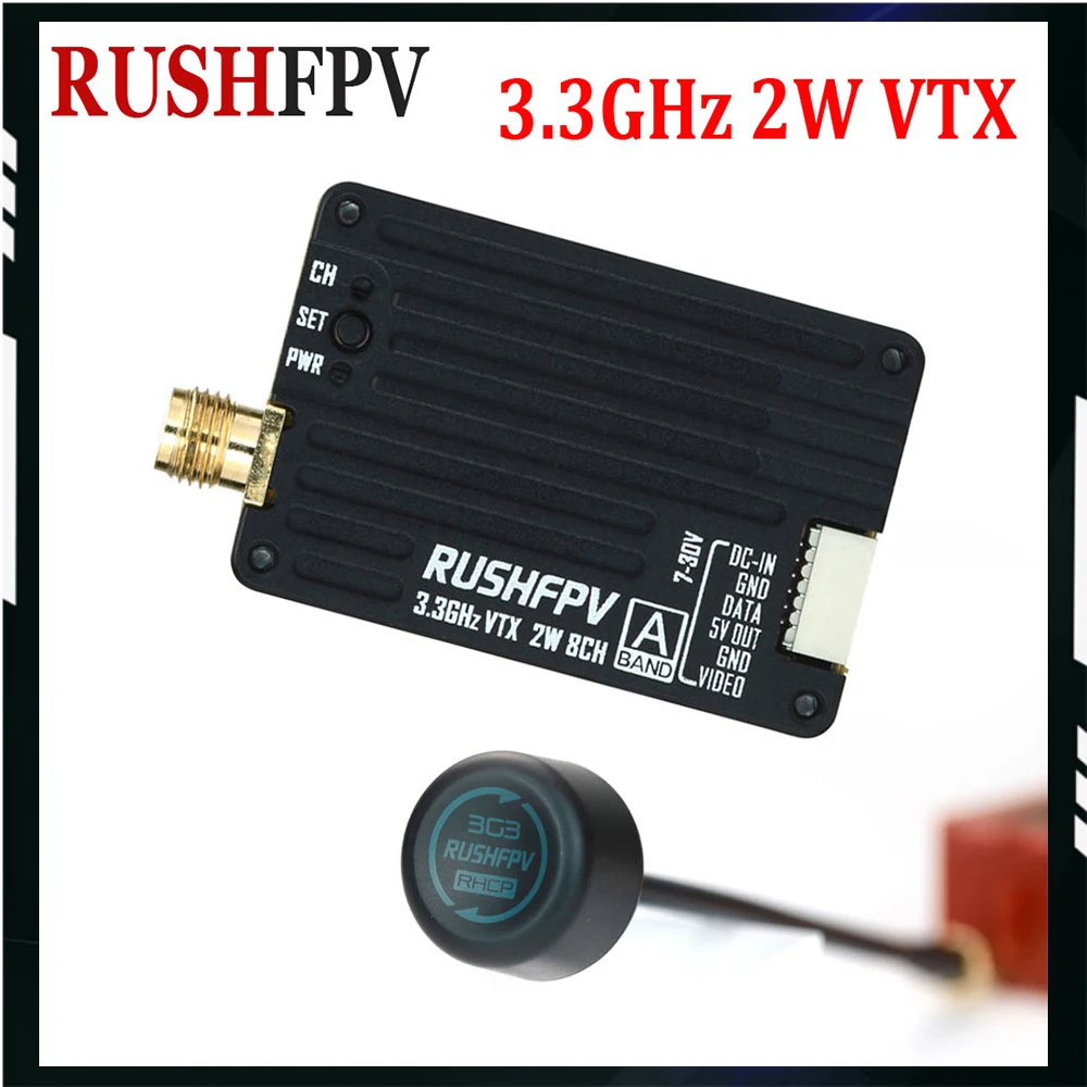 RUSHFPV 3.3GHz 2W VTX with SMA Circular Polarized Antenna Supports IRC Tramp Protocol for RC FPV Long Range Drone