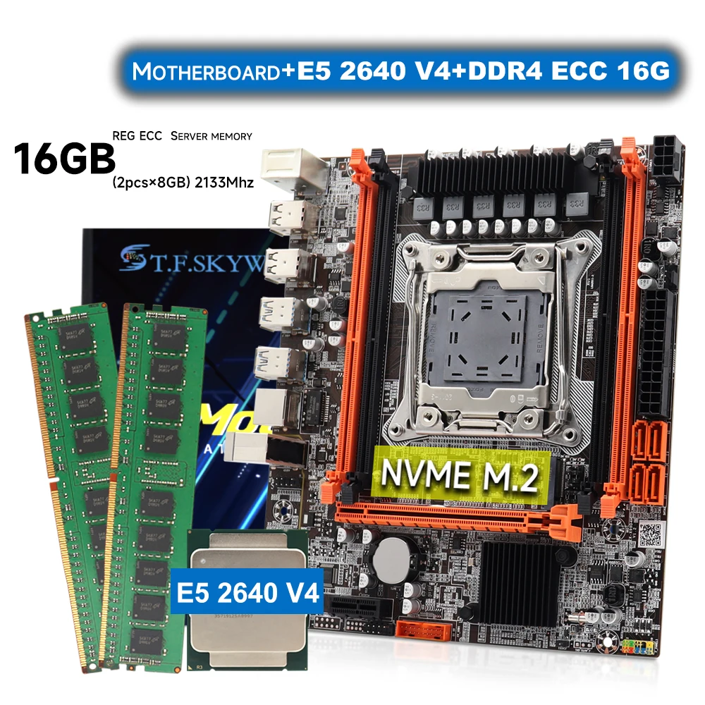 

x99 set Motherboard Slot LGA2011-3 USB3.0 NVME M.2 SSD Support DDR4 REG ECC Memory and Inter Xeon E5 2640 V4 Processor