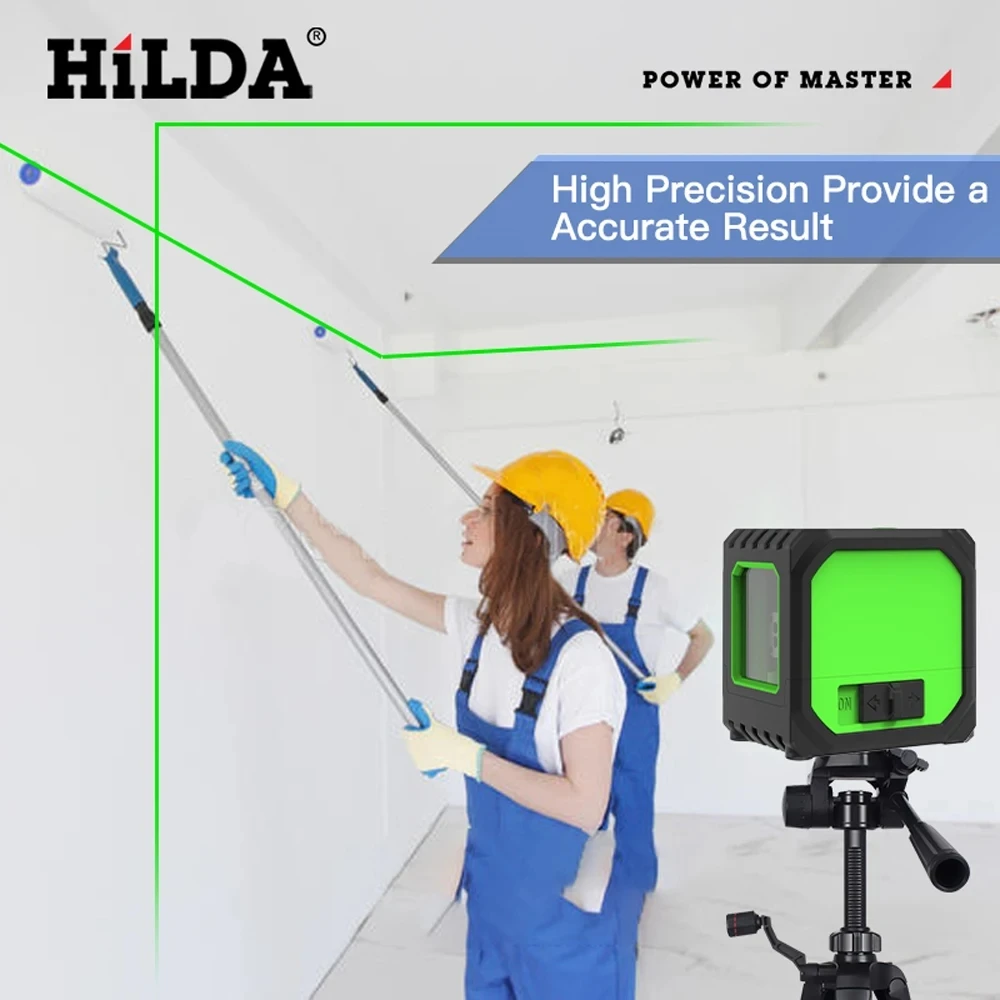 HILDA 2 Lines Laser Level USB Charging Mini Laser Level Self Levelling Green Beams Laser Horizontal & Vertical Cross-Line