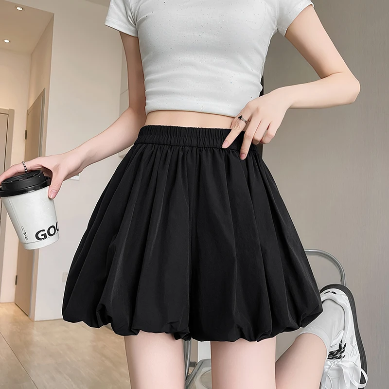 Black Bloom High Waist Thin Short Pants Women Summer Casual Loose Lantern Pants Skirt Short Length A-Line Wide Leg Slimming