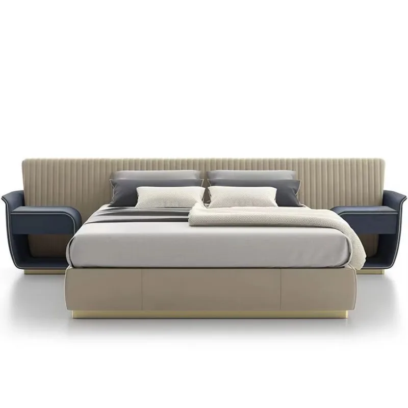 Italian style light luxury simple leather bed soft bag master bedroom 1.8 meters short double leather bed
