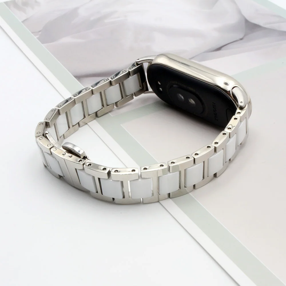 Business Ceramic Band Strap for Xiaomi Smart Band 9 NFC Bracelet Mi Band 8 Wristband Replacement Cool Watchband for Men Women