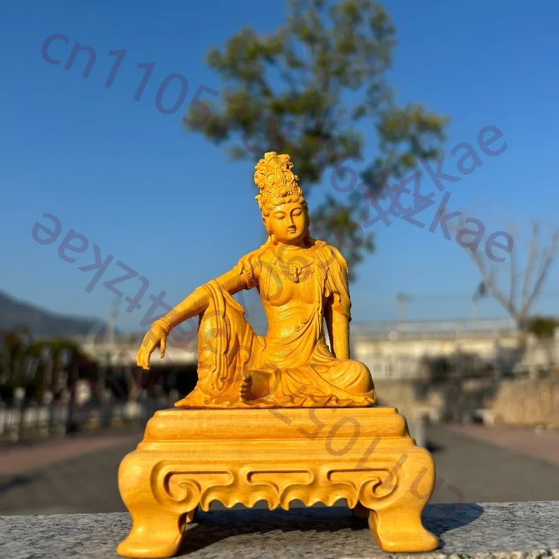 

Hand-Carved Premium Boxwood Water Moon Guan Yin Statue - 5.5" Exquisite Buddhist Figurine for Home Zen Decor Meditation