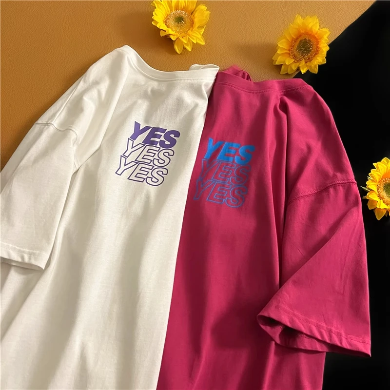 100% cotton dragon fruit color short-sleeved printed t-shirt female summer 2024 new loose medium-length top ins tide