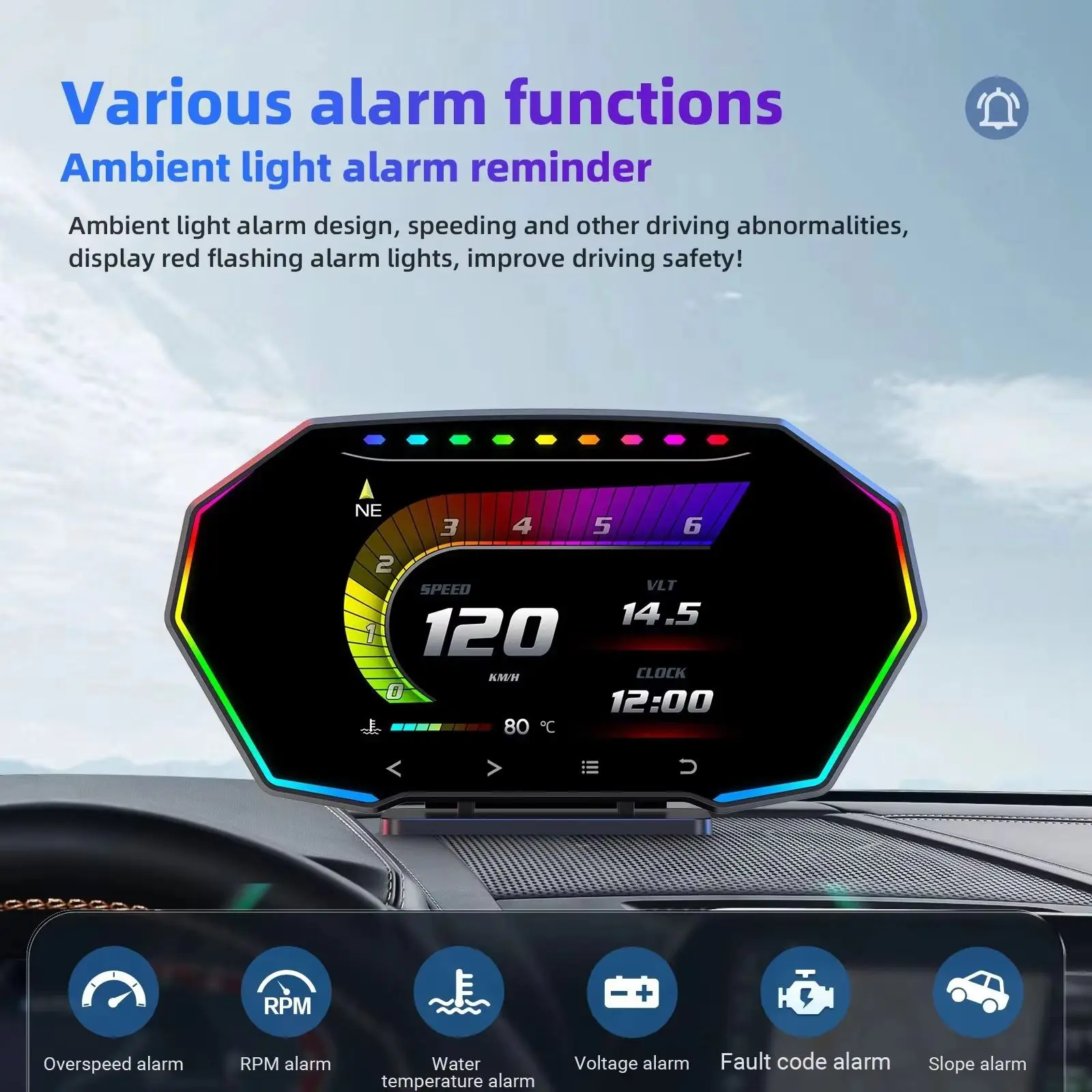 HUD Smart Digital Meter GPS+OBD Gauge Head-Up Display Onboard Car Computer with water Temperature Voltage Fuel consumption