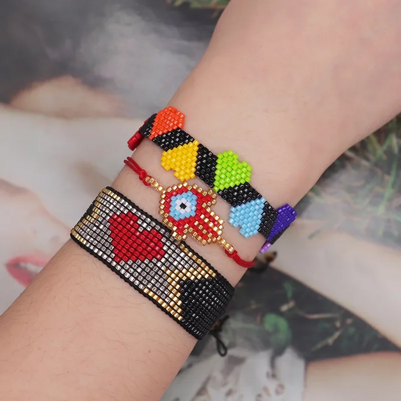 Rice bead bracelet Heart Design Originality Devil's hand Hand knitting Bohemia Adjustable Fashion Simple Beaded bracelet set