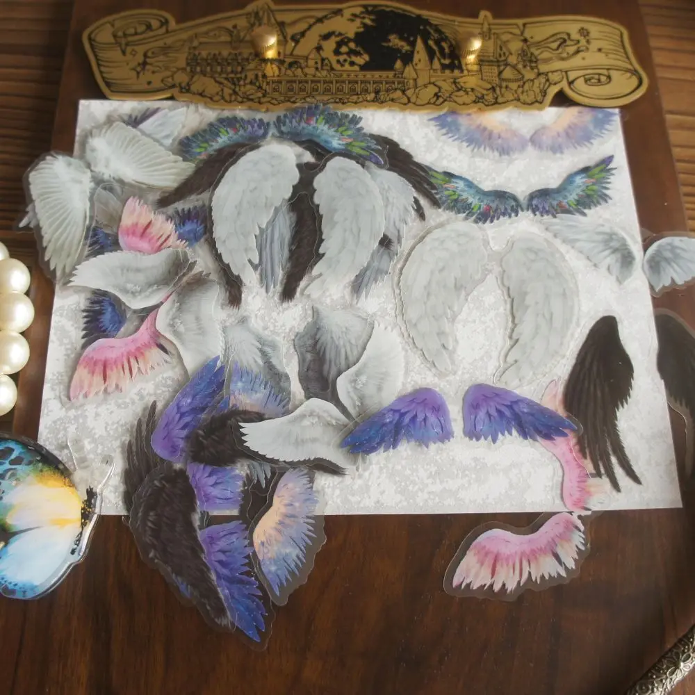 44pcs White Gray Feather Colorful Butterfly Style Sticker Scrapbooking DIY Gift Packing Label Decoration Tag