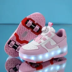 Kid Led Sneakers USB Charging Luminous Shoes Outdoor Sport Roller Skates Children Two Wheels Boys Girls Casual Shoes Glowing