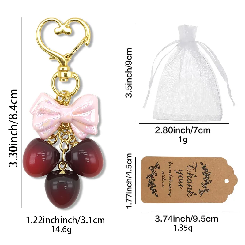 سلسلة مفاتيح الكرز الراتنج مع ورقة الذهب ومشبك جراد البحر سحر، لامعة الكرز قلادة الديكور للنساء حقيبة الموضة سحر