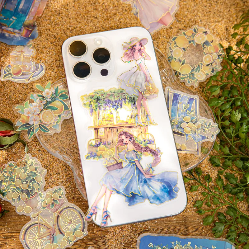 Paquete de 15 hojas/bolsa de pegatinas de la serie Summer Journey, pegatinas bonitas para chica, diario basura, cuaderno, suministros para álbum de recortes DIY