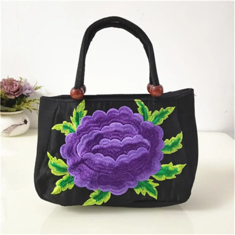 Bird Embroidery Flower Handbag Leaf Canvas Rose Flower Shoulder Bag Underarm Bag Mommy Bag Ethnic Style Tote Bag Ladies/Girls