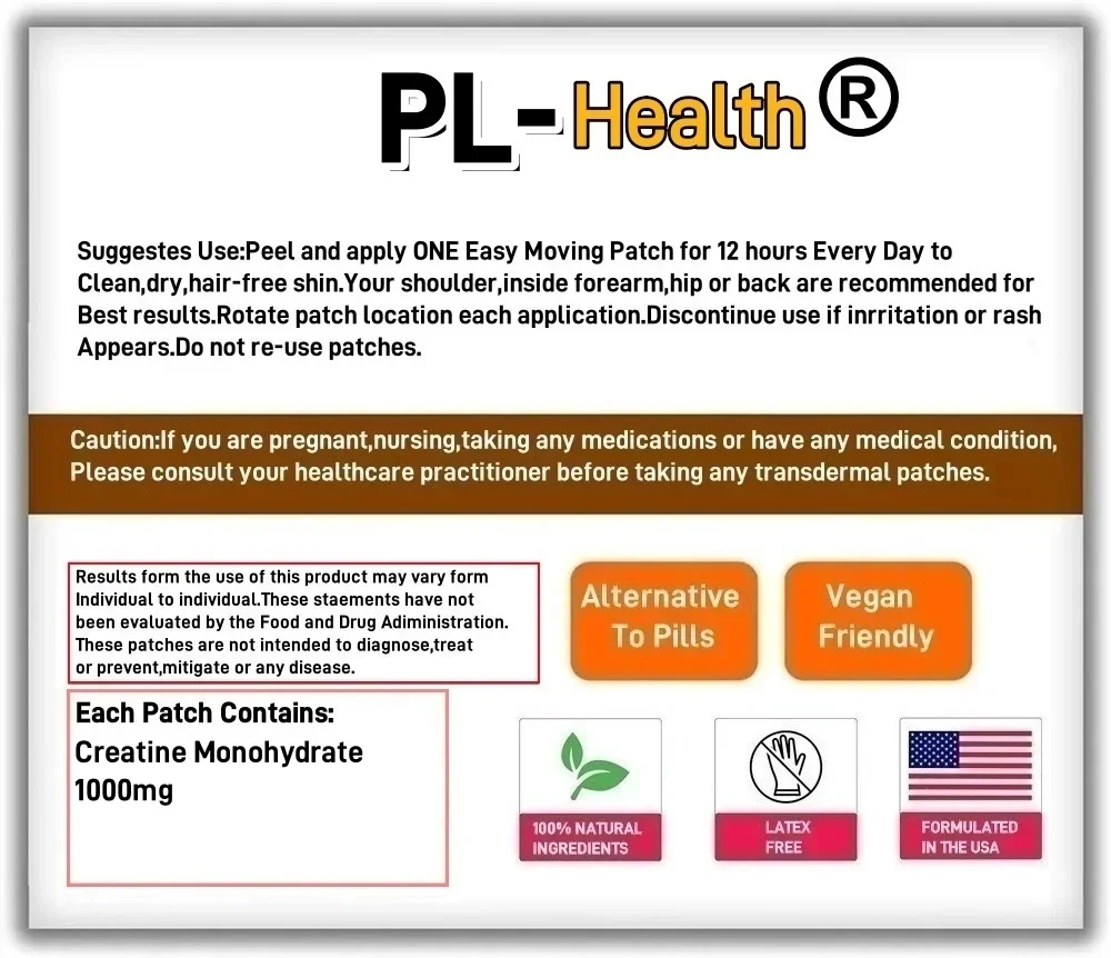 30 cerotti Cerotti transdermici monohidrati di creatina per guadagno muscolare, forza più e recupero rapido dell'allenamento