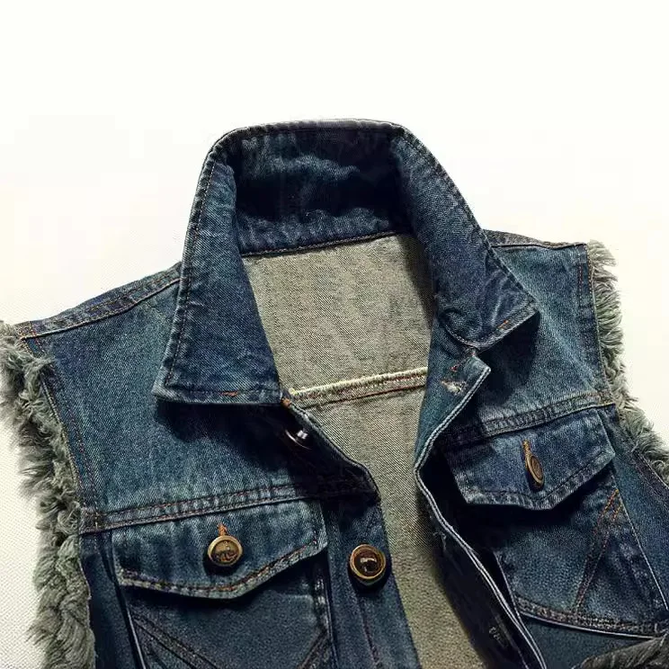 2023 Spring Summmer New Mens Denim Vest Ripped Jean Jacket Coats Waistcoat Men Sleeveless Jacket Male Tank S-Xxl