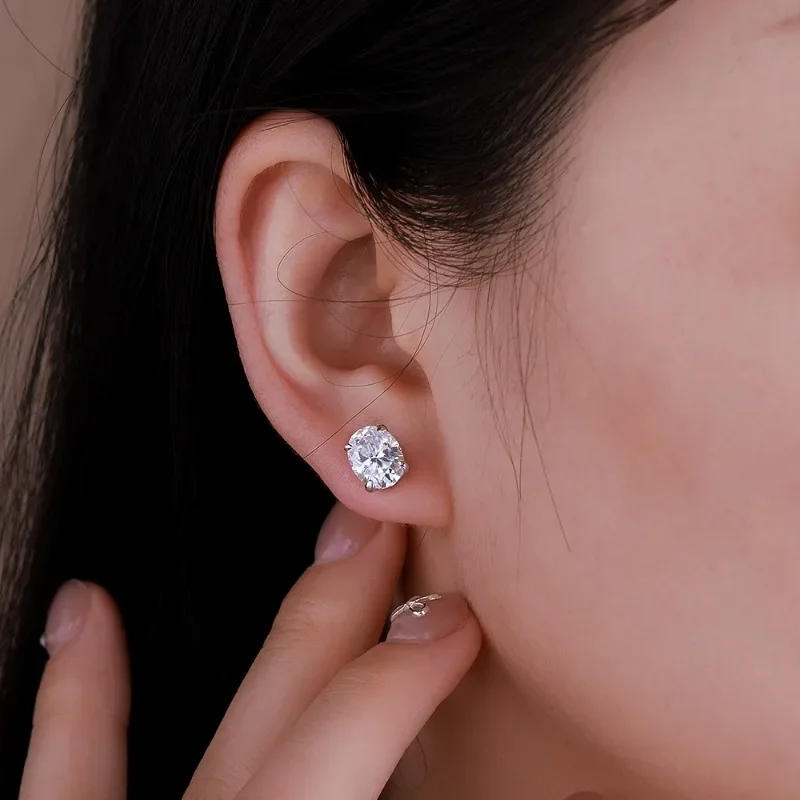 Anting Stud Moissanite Potongan Oval 1-4ct Perak Murni S925 Warna D VVS1 Anting Berlian untuk Wanita Pria Perhiasan Mewah Hadiah Pesta