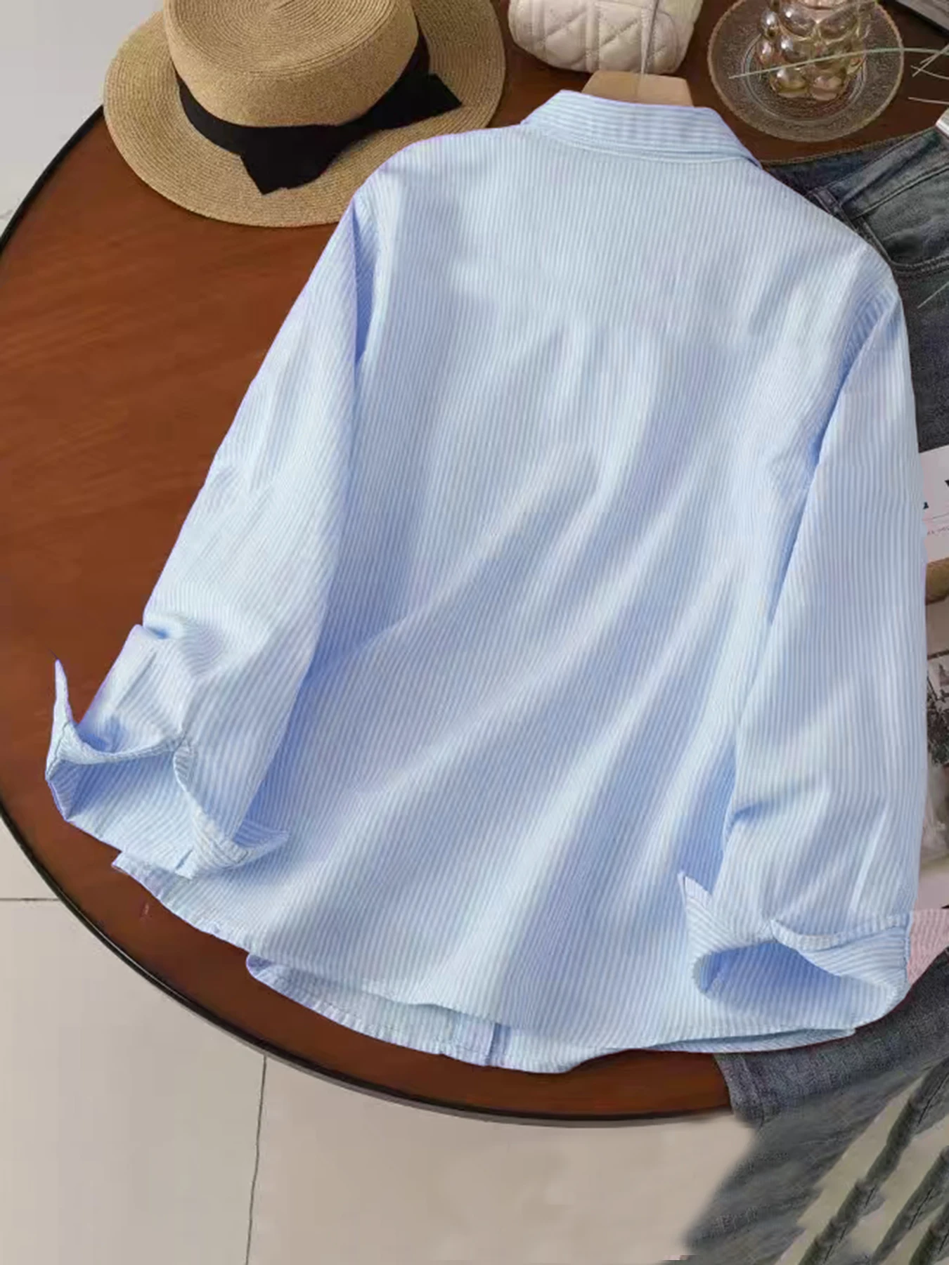 Spring and autumn thin style fashion trend men's clothing fun small print collar long sleeve thin stripe loose casual shirt
