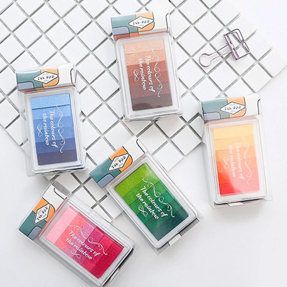 قوس قزح مختمة 6-اللون التدرج متعدد الألوان لتقوم بها بنفسك ختم الوسادة للعمل الحرفية بصمة الإبهام ومشاريع سكرابوكينغ #3