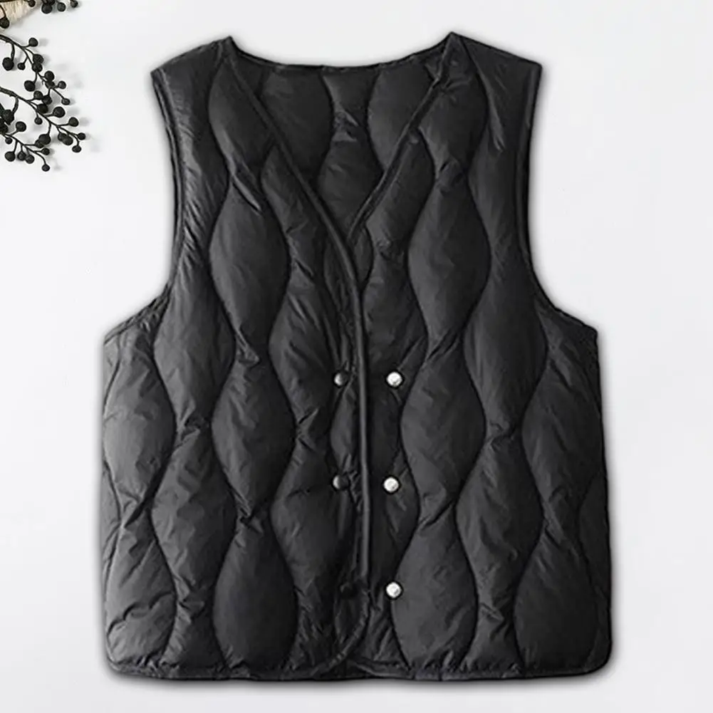 Women Jacket Women's Winter Padded Vest Coat with Button Closure V Neck Solid Color Waistcoat for Outdoor Activities Windproof