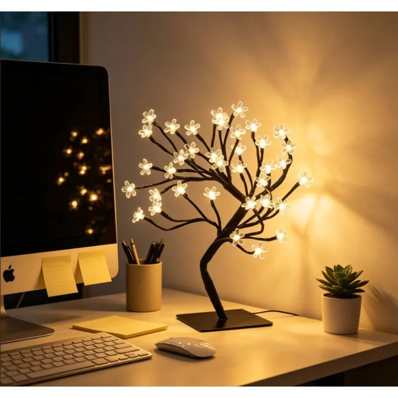 24 Bulbs USB Warm White LED Cherry Blossom Lighted Twig Branch Tall Vase Filler Lamp Christmas Wedding Home Table Decor Lights