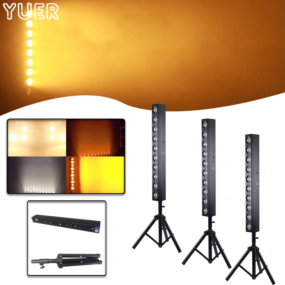 YUER LED 10x12W COB Amber Warm White Strobe Stage Light With Stand Effect DMX Music Control DJ Disco Party Wedding Lighting Lamp