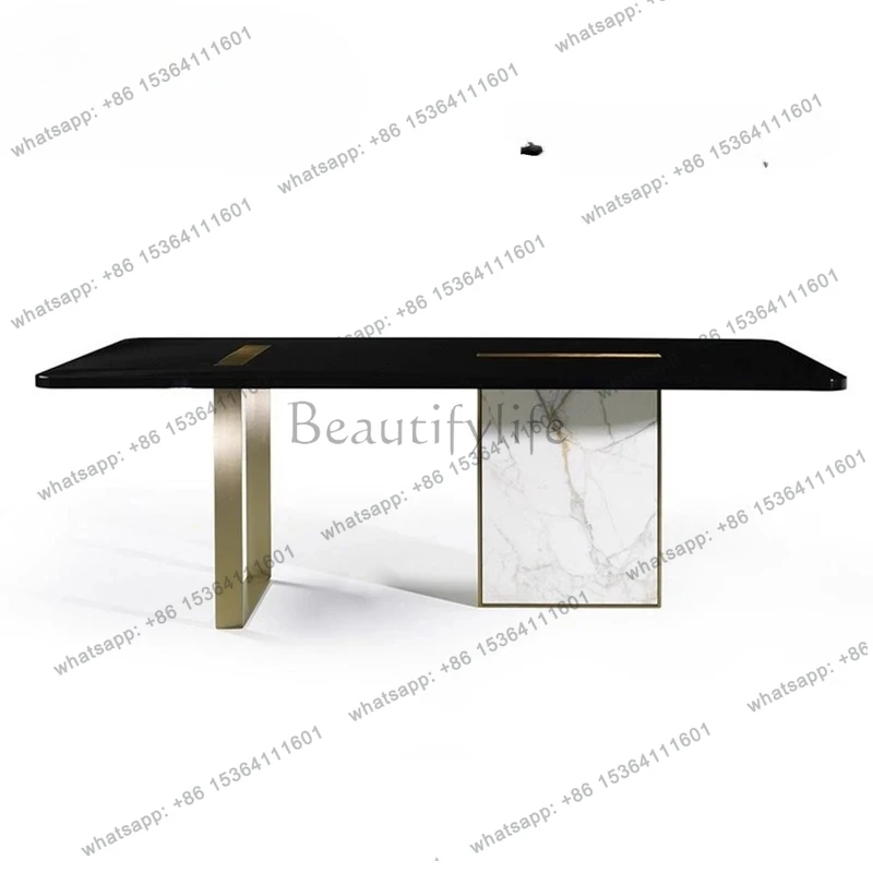 Modern light luxury stainless steel entrance entrance corridor living room champagne gold simple marble entrance platform