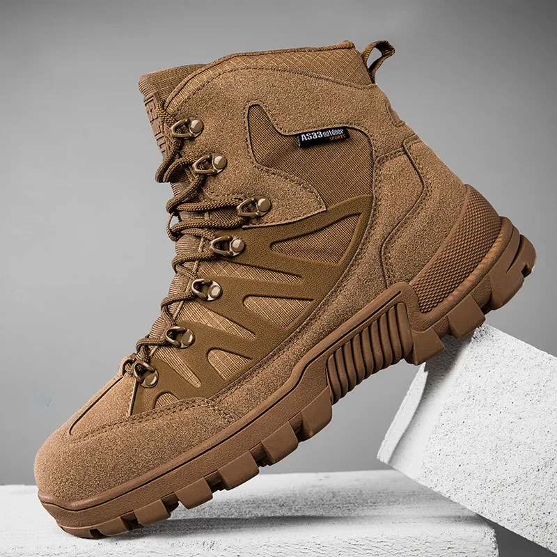 

2023 New Autumn Winter Brown Boots Men Lace-up High Men's Boots Outdoor Non-slip Shoes Big Size 39-47