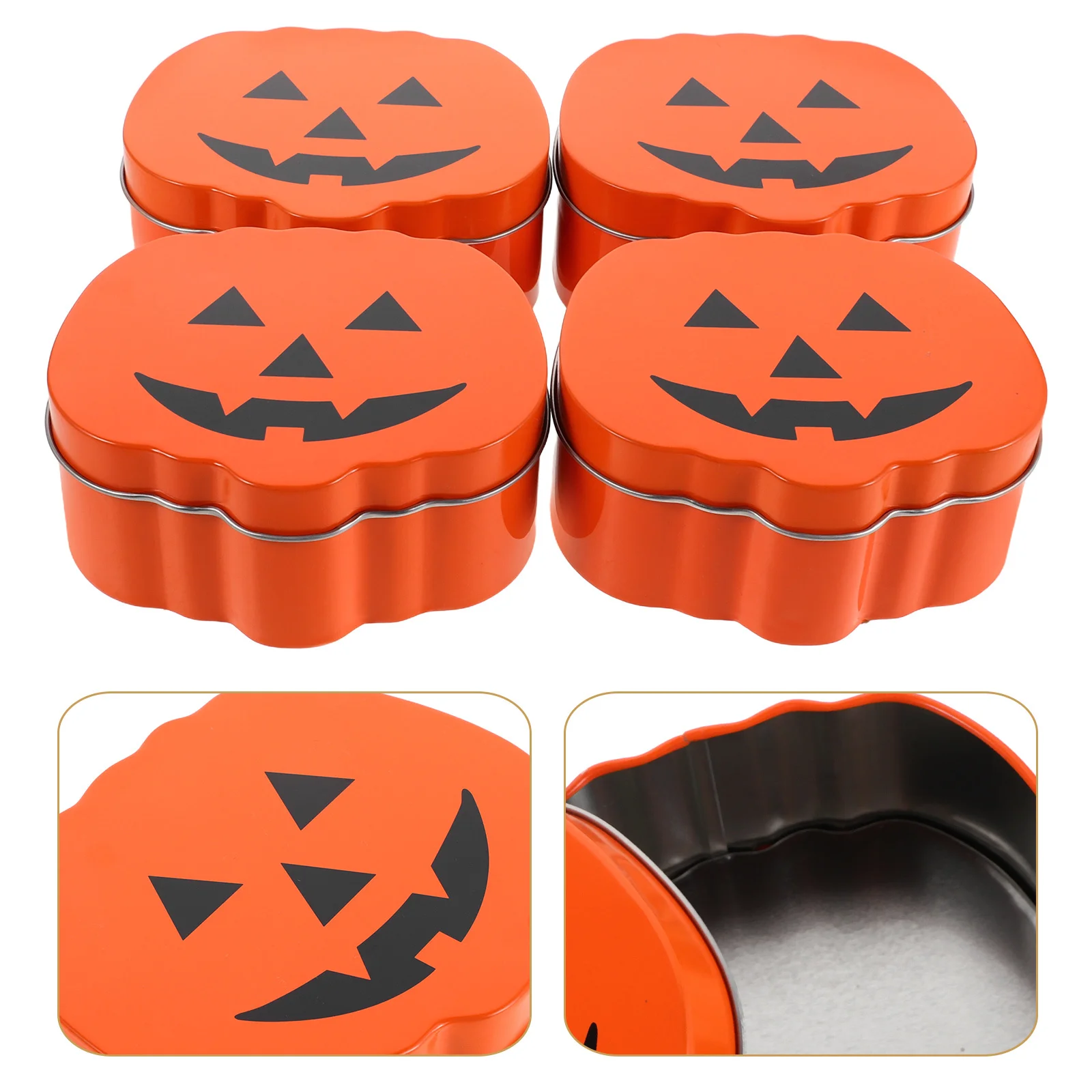 

4Pcs Pumpkin Tin Box Halloween Storage Candy Case Mini Metal Treat Container Party Favors Orange Pumpkin Containers for Candy